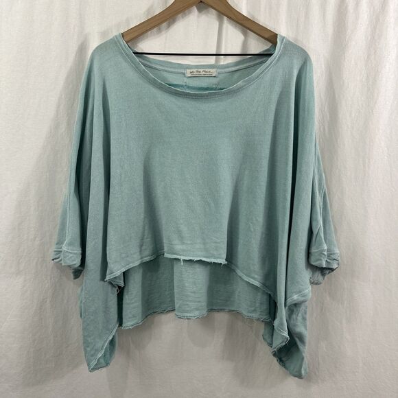 We The Free People Blue Oversized CC Tee Womens Size L Distressed Slouchy - Picture 1 of 8